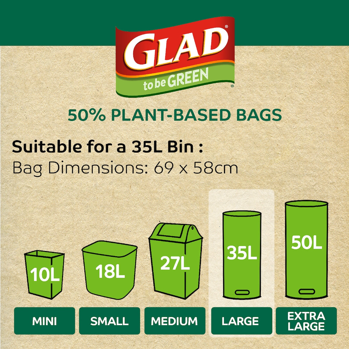 Glad To Be Green 50% Plant Based Kitchen Tidy Bags Large 25 Pack
