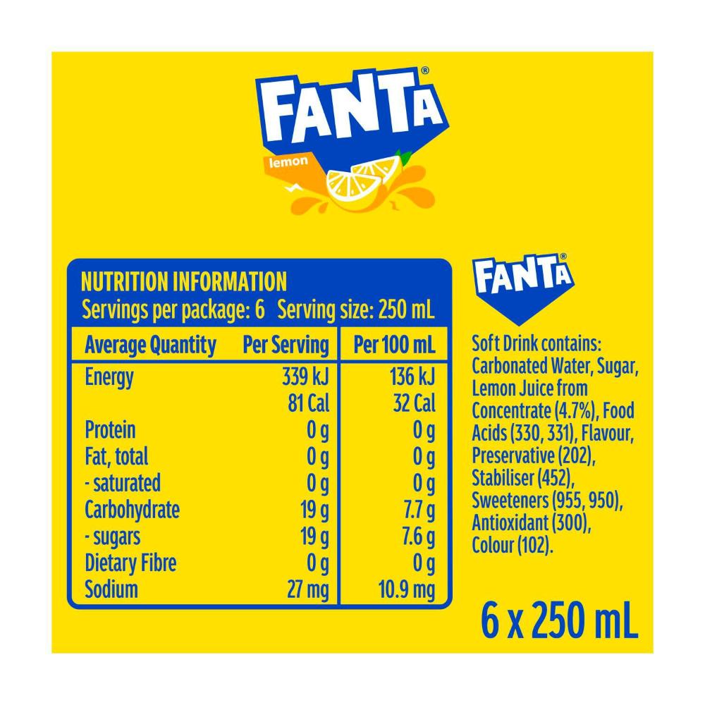 Fanta Flavours Lemon Cans 250ml - 6 Pack