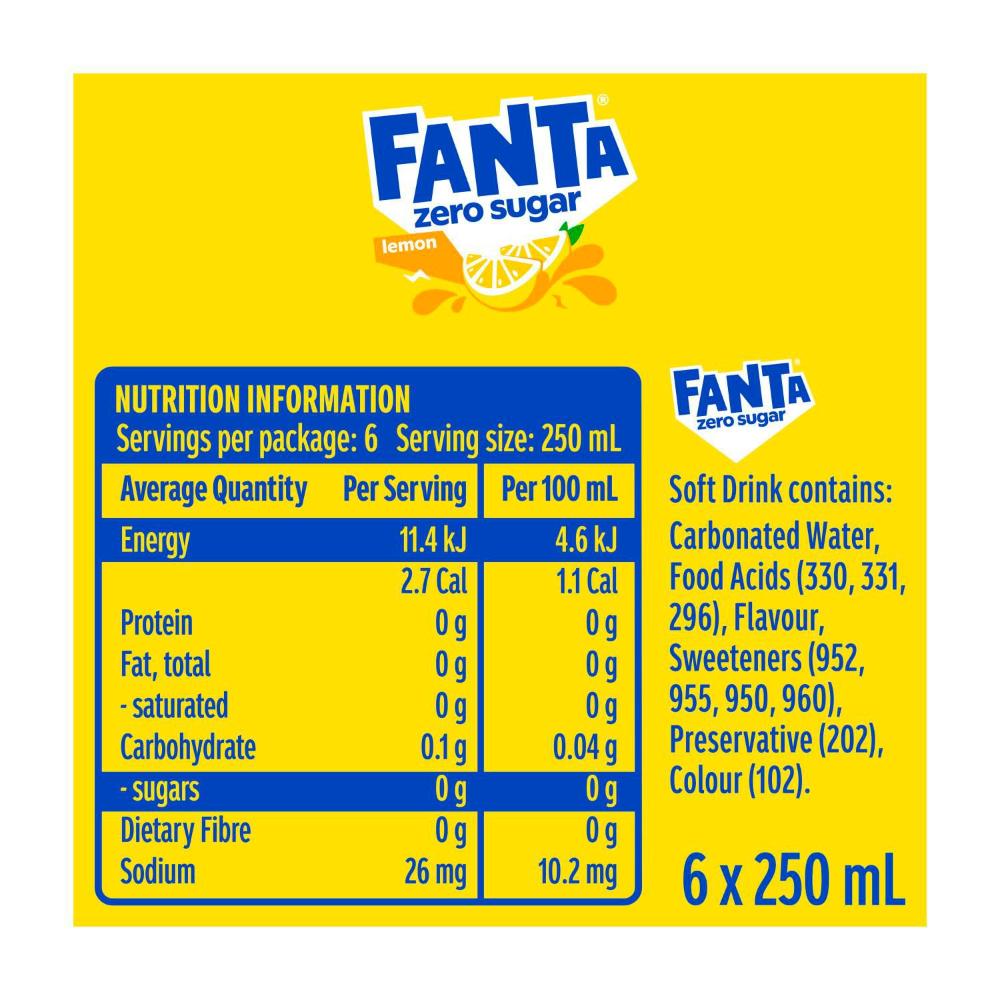 Fanta Zero Flavours Lemon Cans 250ml - 6 Pack