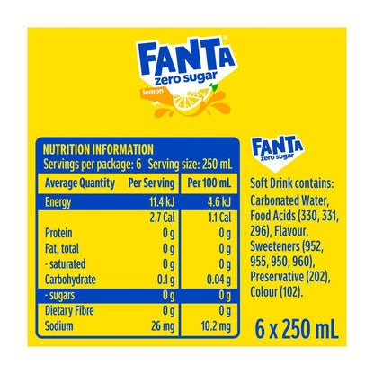 Fanta Zero Flavours Lemon Cans 250ml - 6 Pack