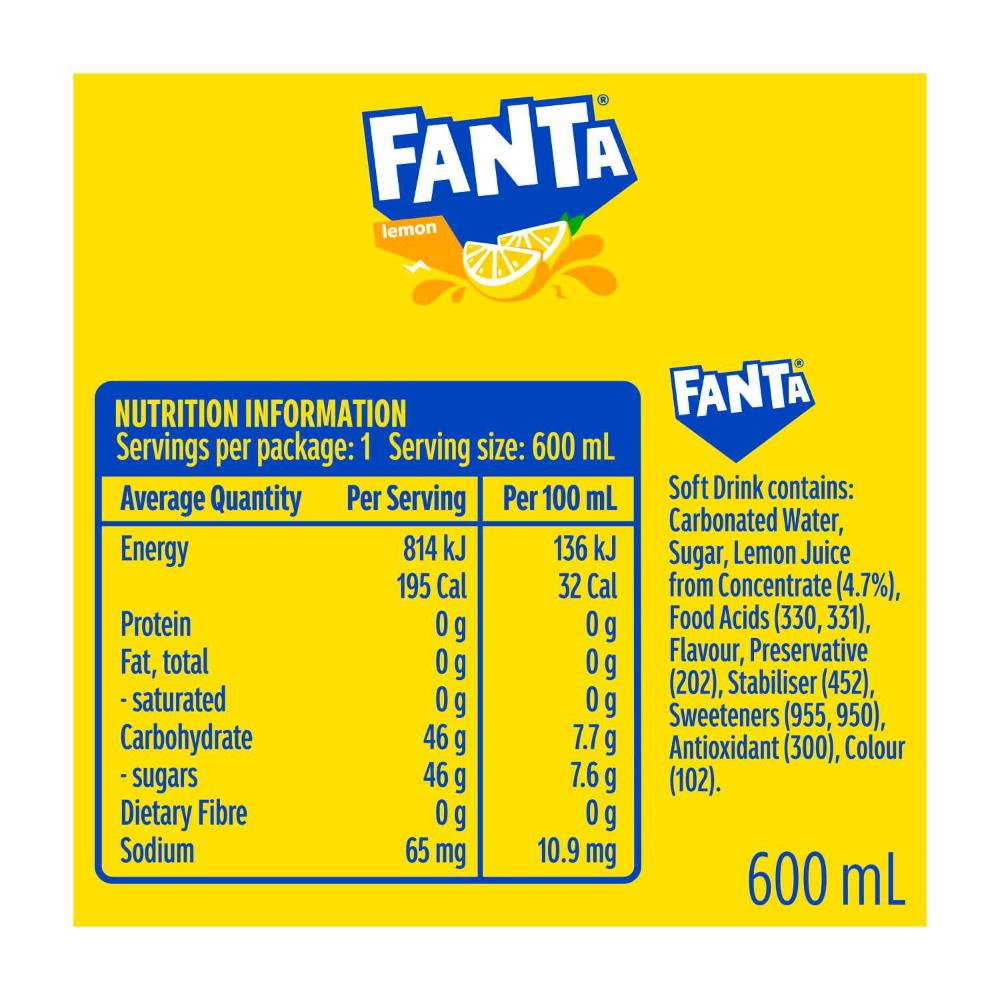Fanta Flavours Lemon Pet - 600mL