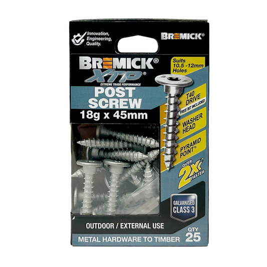 Bremick XTP Post Screw 18g x 45mm GALV T40 - 25 Pack