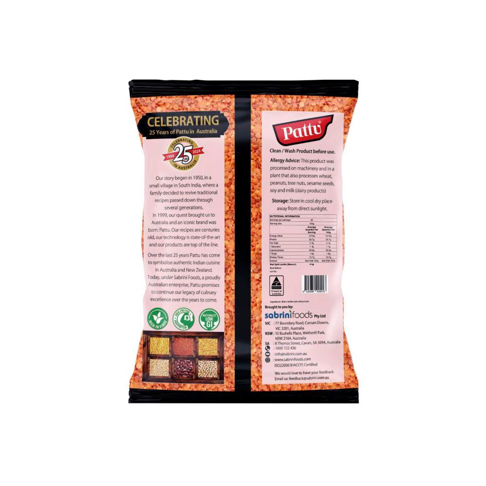 Pattu Red Split Lentils - 4kg