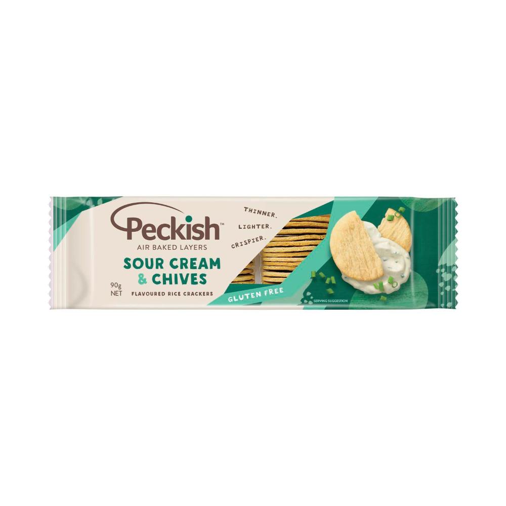 Peckish Rice Crackers Sour Cream Chives - 90g