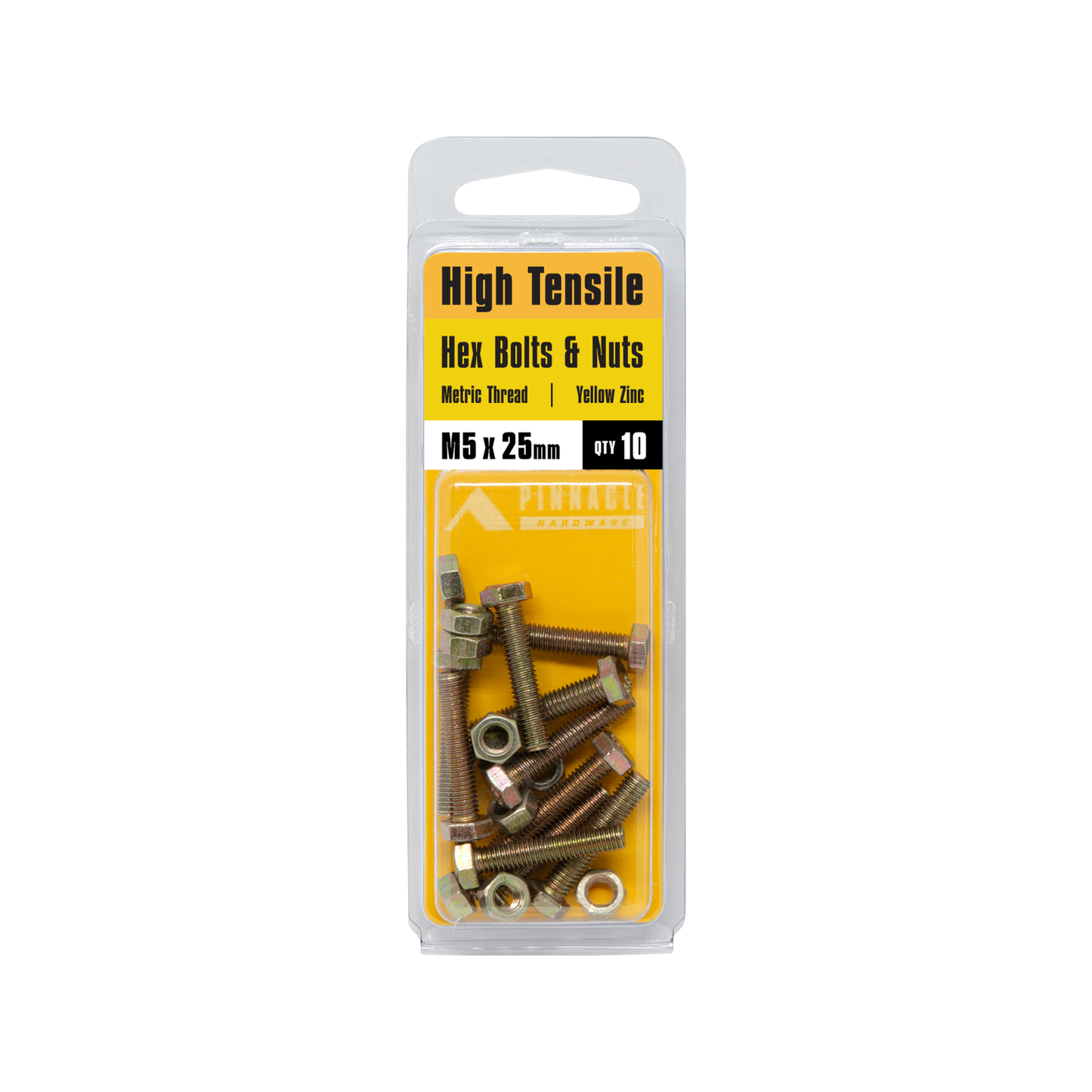 Pinnacle Hex Bolt and Nut - M5 x 25mm - Yellow - 10 Pack