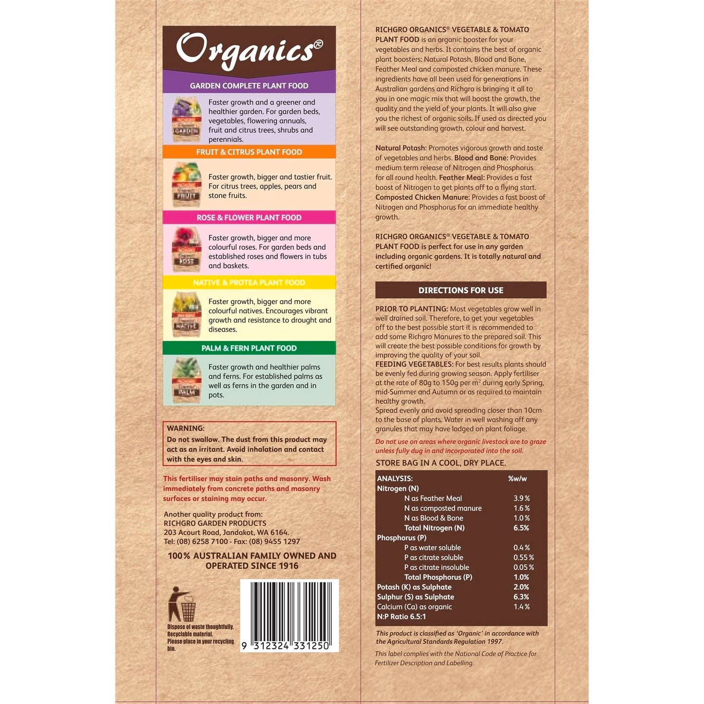 Richgro Organic Vegetable Tomato Plant Food 5kg