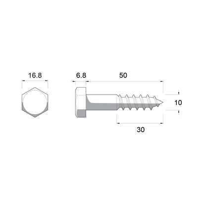 Zenith Coach Screw - M10 x 50mm - Stainless Steel 304