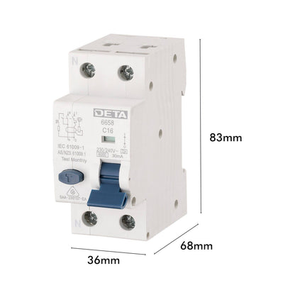 Deta Single Phase RCBO - 16A - 6kA