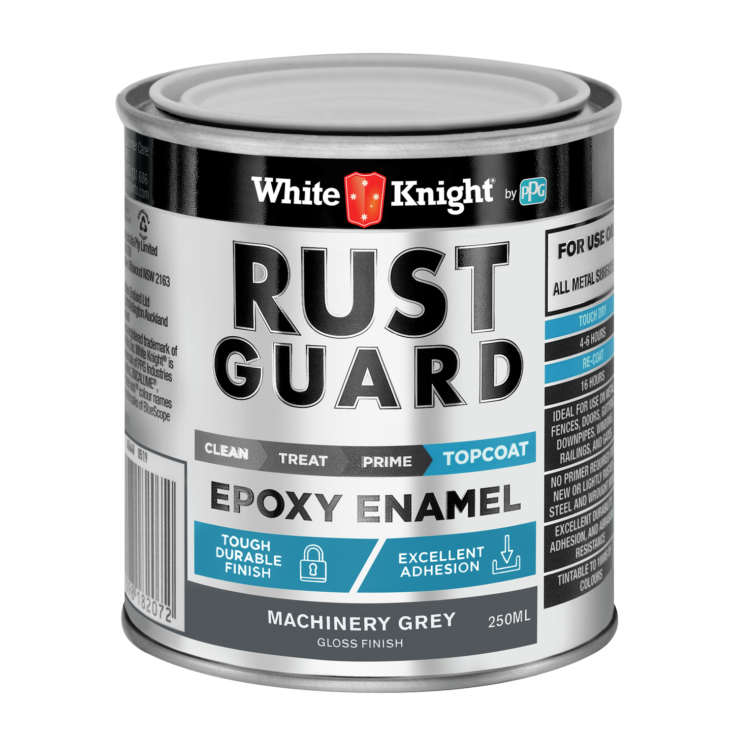 White Knight Rust Guard Epoxy Enamel Paint - 250ml - Machinery Grey