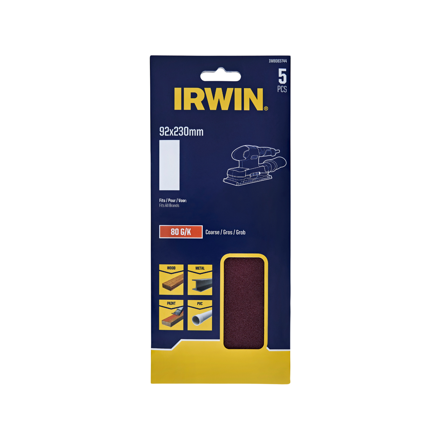 Irwin Sanding Sheets - 80 Grit - 92 x 230mm - 5 Pack