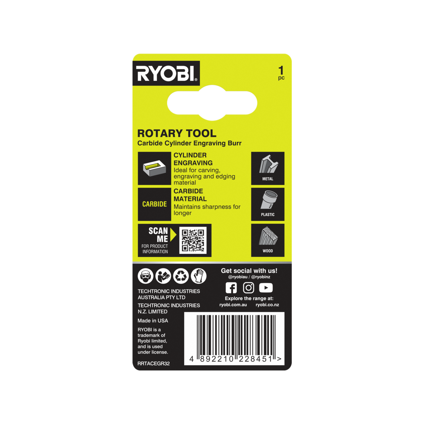 Ryobi Rotary Carbide Engraving Burr - 3.2mm