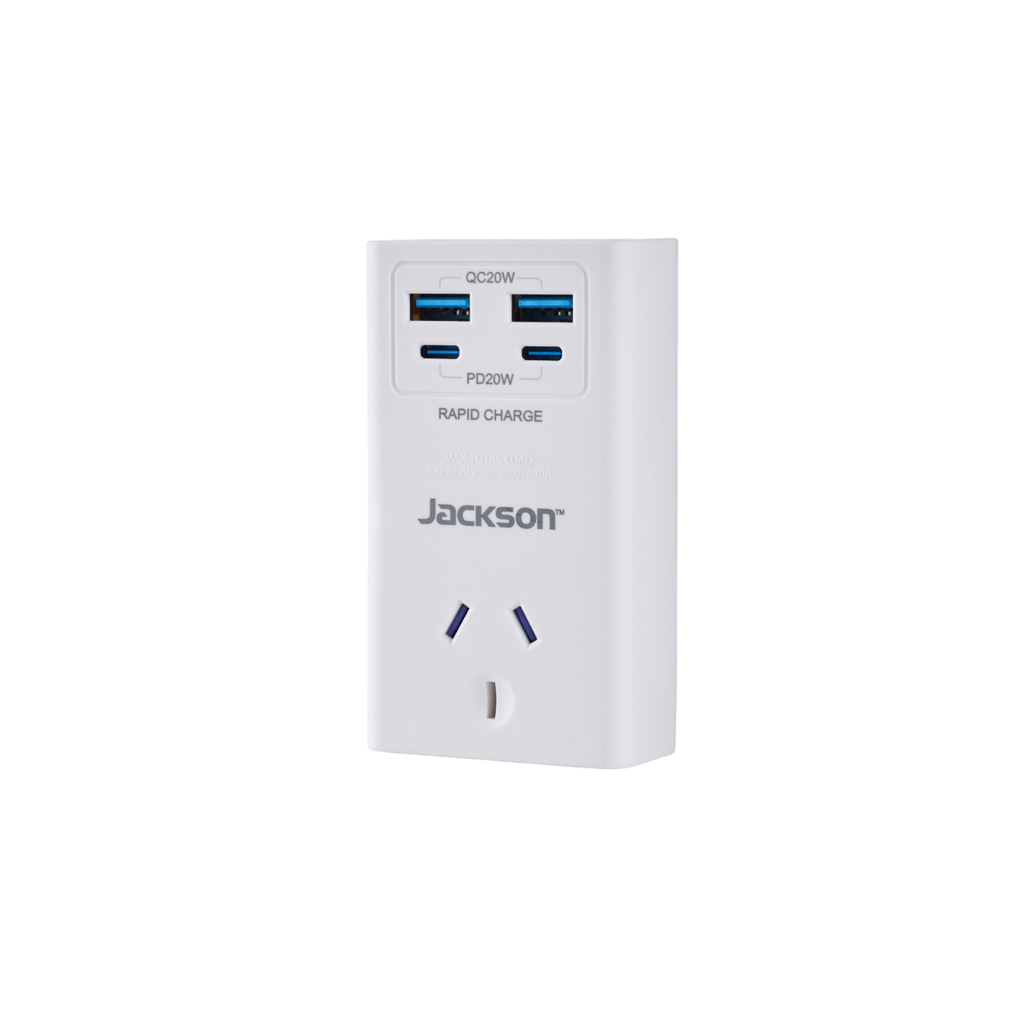 Jackson Outlet Adaptor - 1 - USB 2A 2C - 85 x 165 x 67mm - White