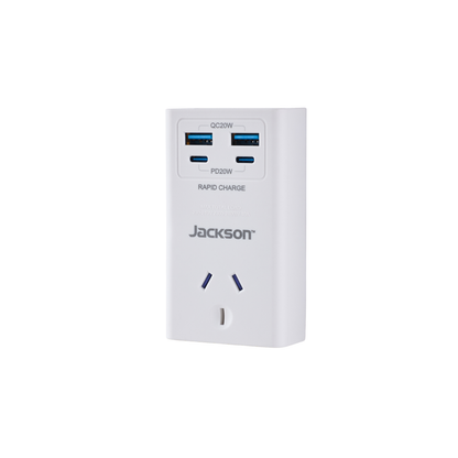 Jackson Outlet Adaptor - 1 - USB 2A 2C - 85 x 165 x 67mm - White