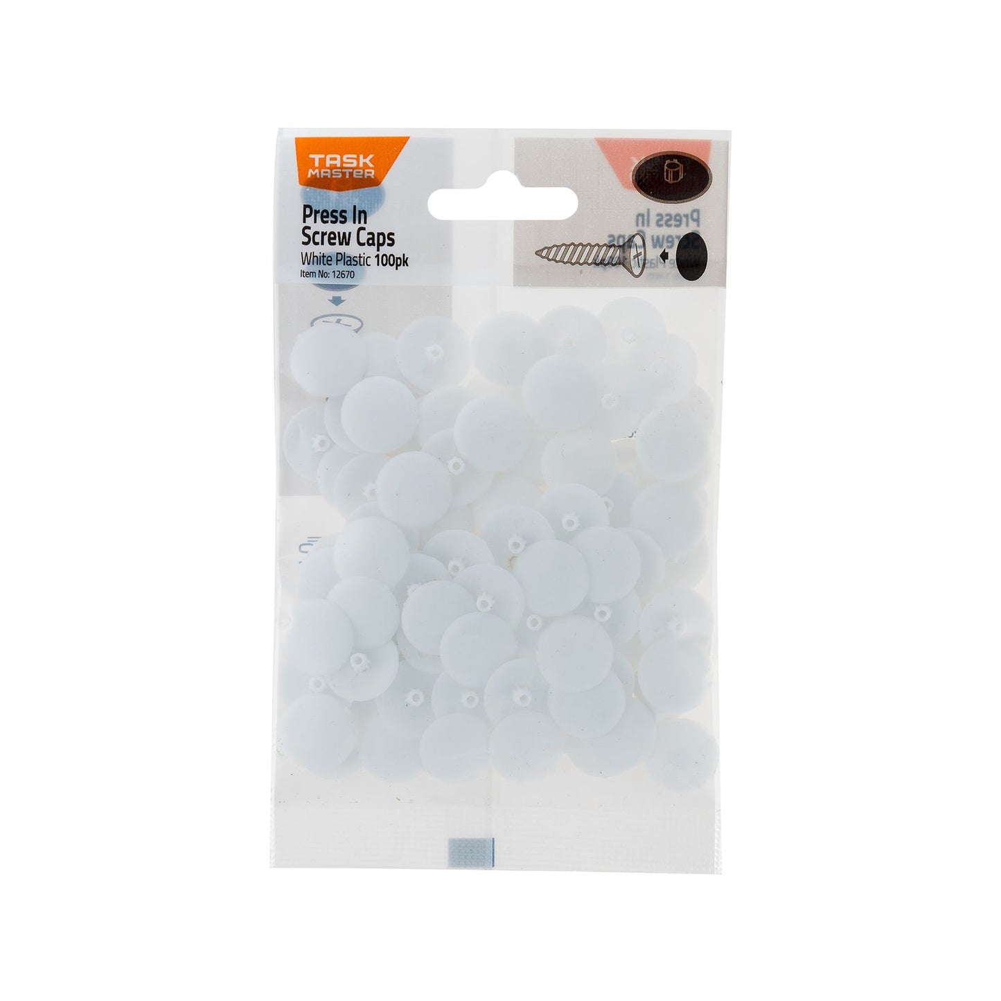 Taskmaster Screw Caps - 10mm - White - 100 Pack