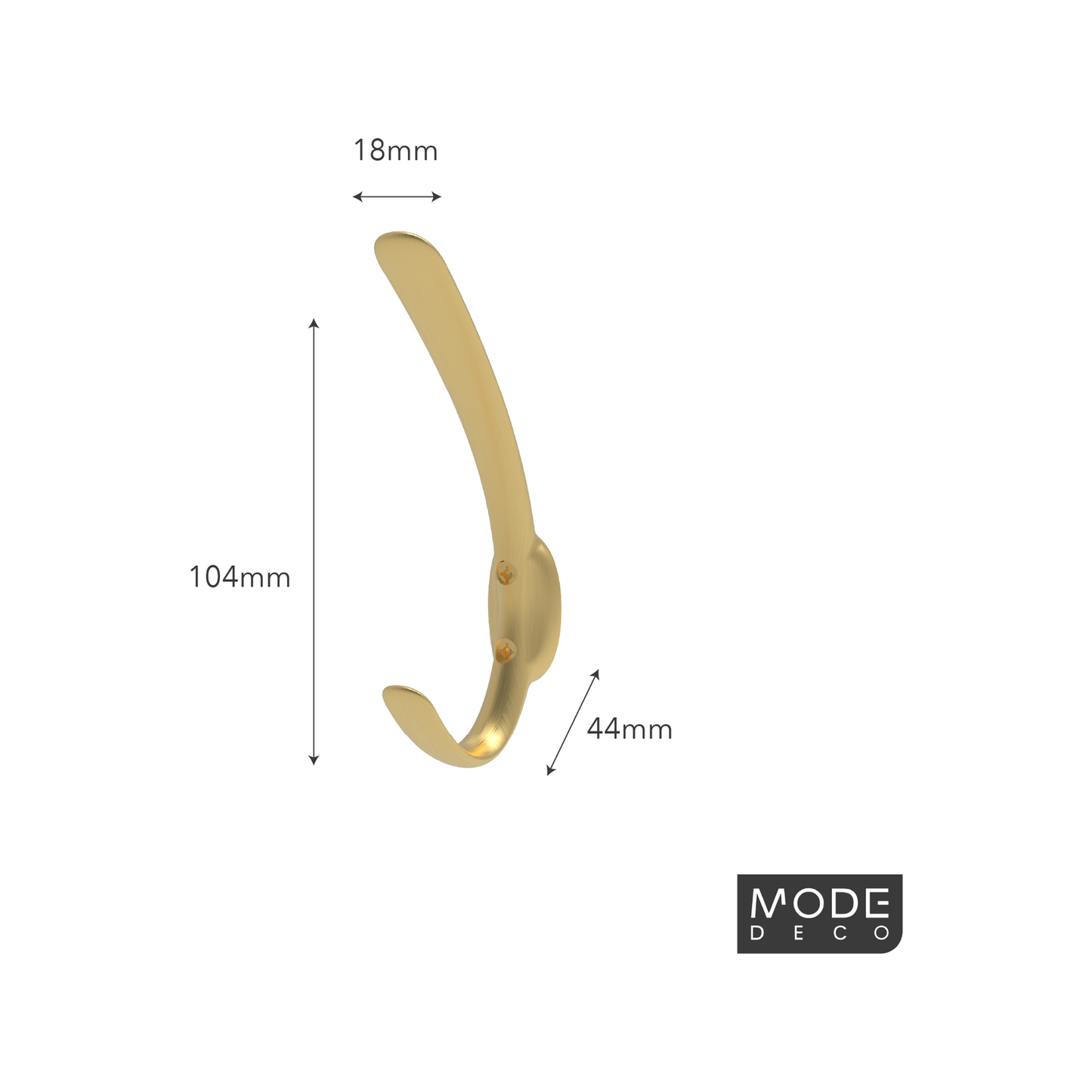 Mode Single Brushed Brass Hat Coat Hook - 18 x 104 x 44mm