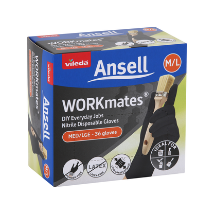 Vileda Ansell Workmates Nitrile Disposable Gloves Medium Large - 36 Pack