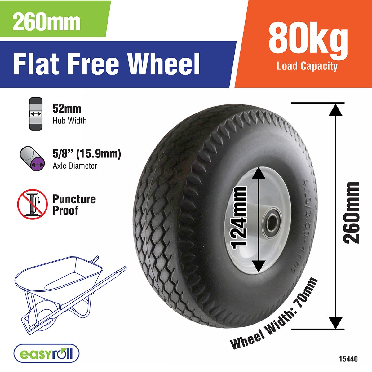 Easyroll Trolley Wheel - 3.5 x 4 - Solid Rubber - Puncture Proof