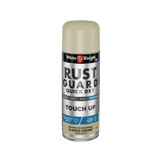 White Knight Rust Guard Quick Dry Touch Up Spray Paint - Classic Cream Satin Finish 300g