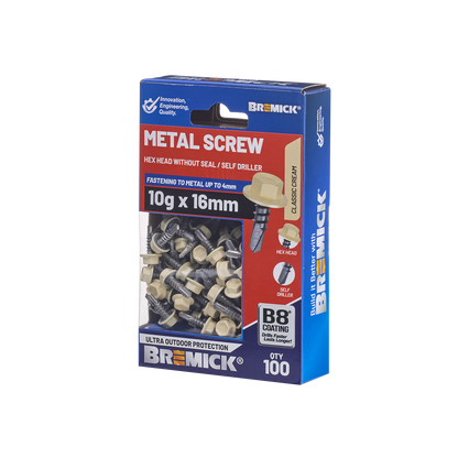 Bremick Metal Hex Screw - 10g x 16mm - B8 - 100 Pack