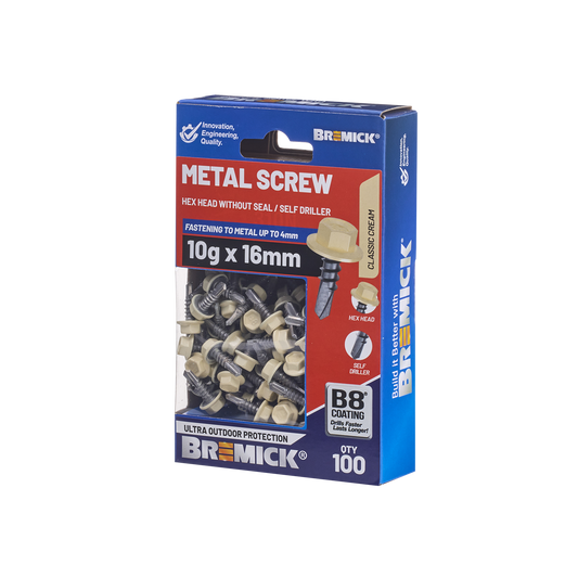 Bremick Metal Hex Screw - 10g x 16mm - B8 - 100 Pack