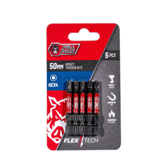 Full Boar Magnetic Impact Torsion Bits Set HEX4 x 50mm 5 Pack
