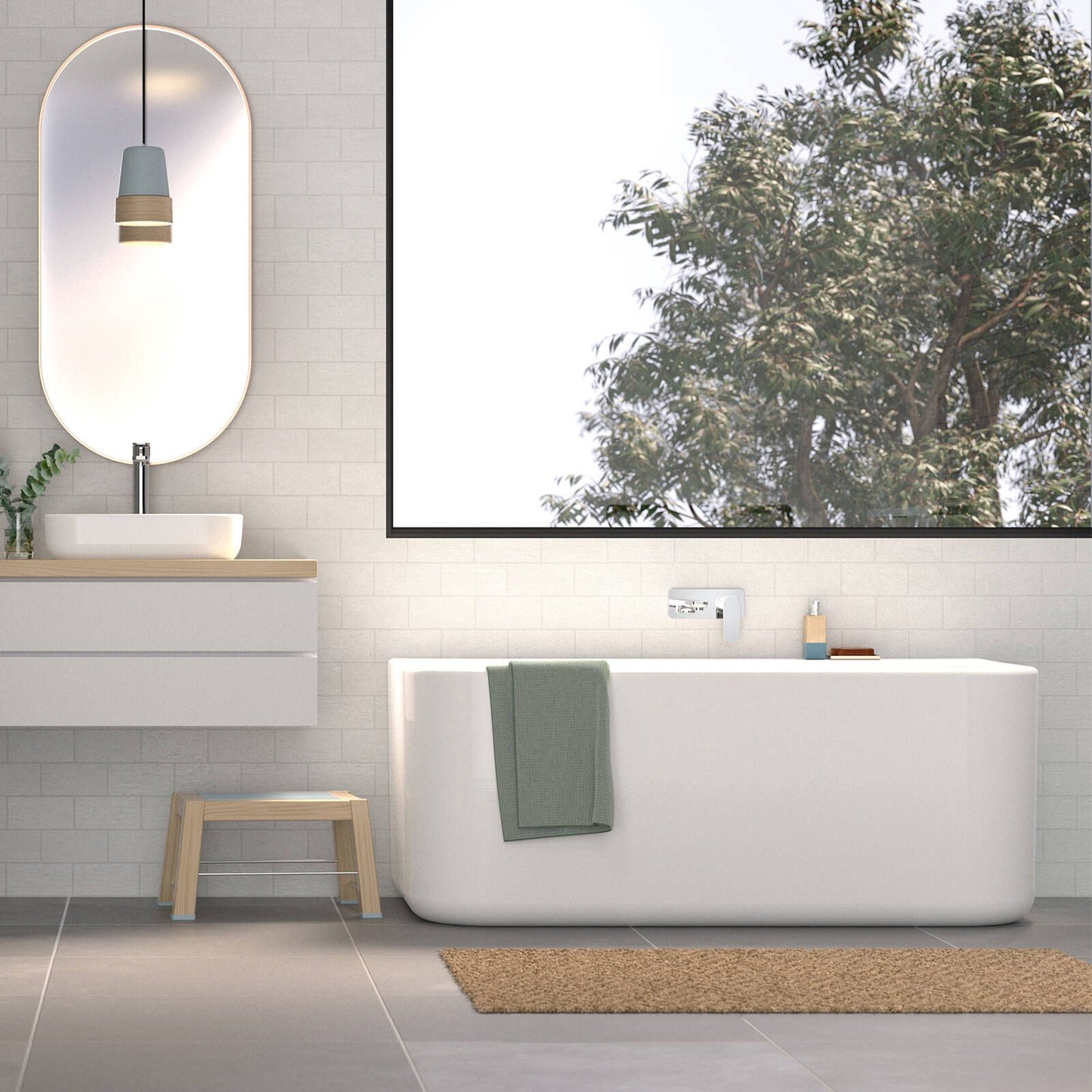Caroma Chrome Luna Wall Basin Bath Mixer - 180 x 122 x 210mm