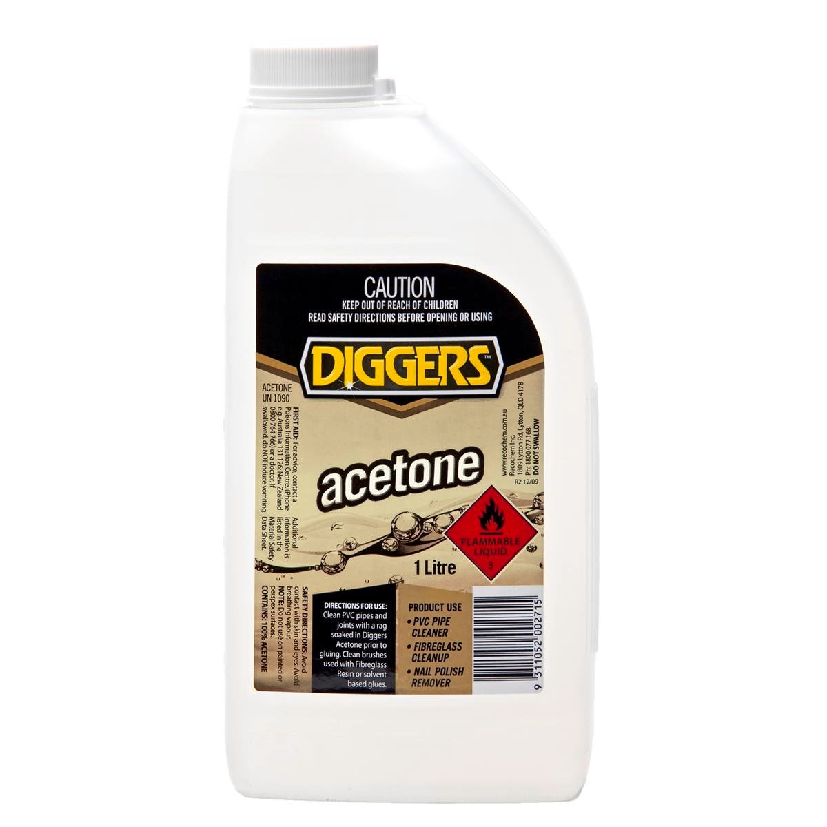 DIGGERS™ Acetone Cleaning Solvent - 1L - Liquid - Low VOC