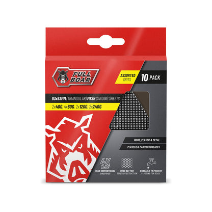 Full Boar Assorted Triangular Mesh Sanding Sheets - 93 x 93mm - 10 Pack