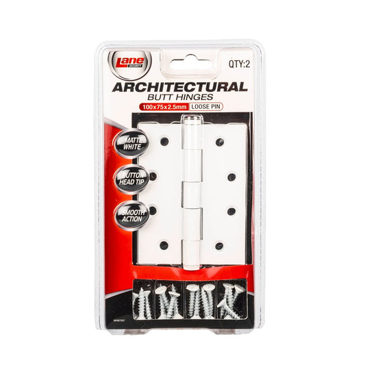Lane 100 x 75 x 2.5mm Loose Pin Butt Hinge - 2 Pack