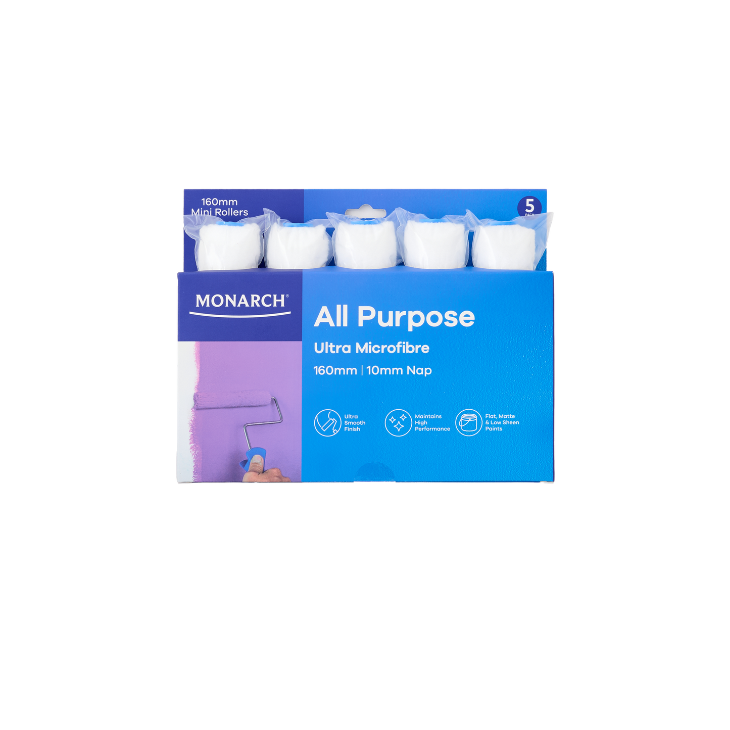 Monarch Mini Rollers Blue 160mm/10mm Nap 5 Pack