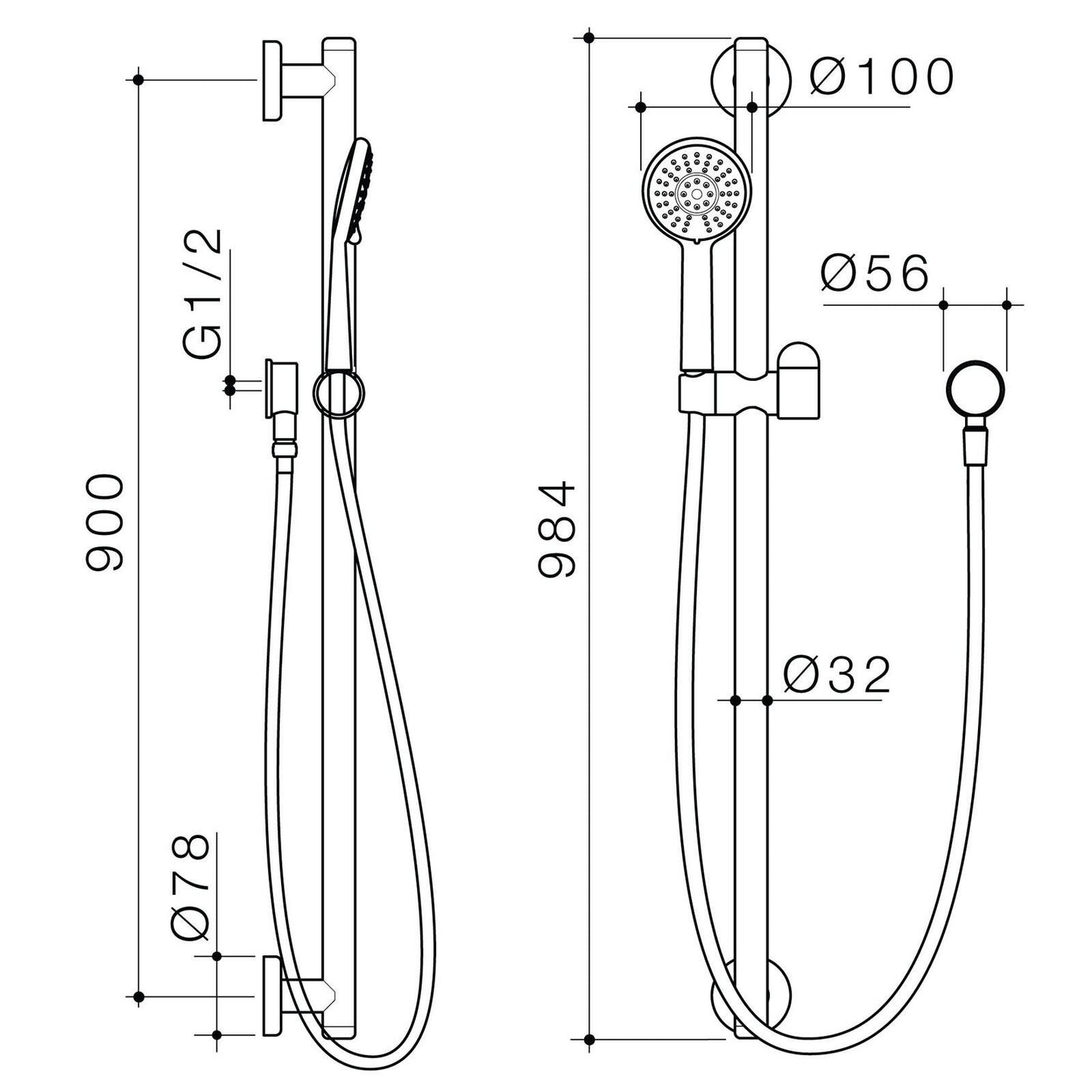 Homecare By Caroma Rail Shower Set - 900mm - Brushed Nickel
