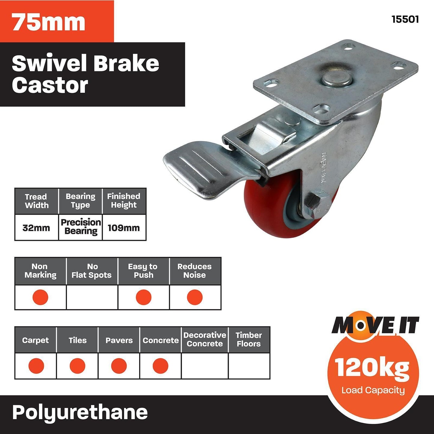 Move It Swivel Brake Castor - 75mm