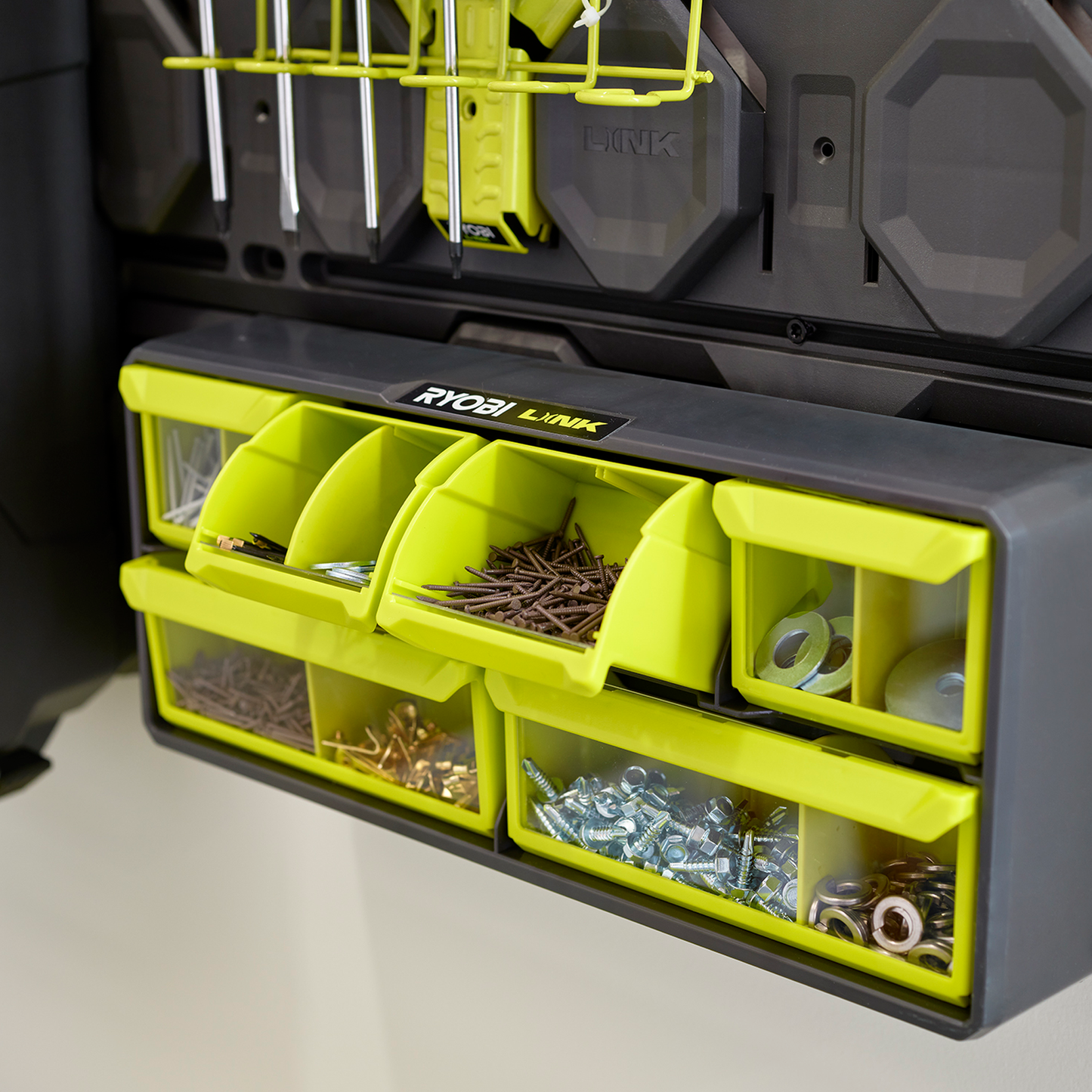 Ryobi Link Small Wall Parts Organiser - 168 x 94 x 394mm - 6 Bins