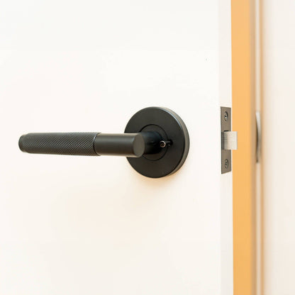 Ikonic Black Matte Knurled Privacy Lever Set