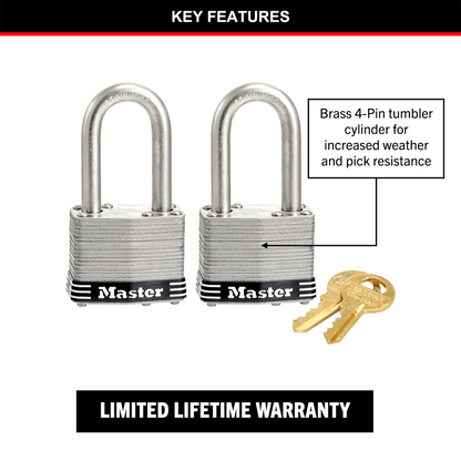 Master Lock 44mm Padlock 2 Pack - Laminated Stainless Steel - Weather Resistant