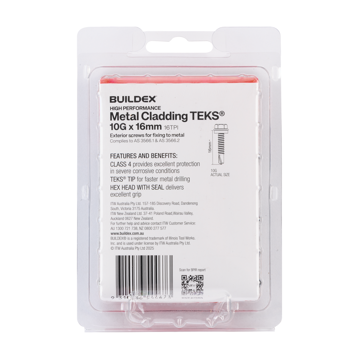 Buildex Cladding Fencing Teks Screws with Seal - 10g x 16mm - 100 Pack