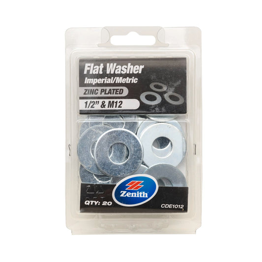 Zenith Zinc Plated Flat Washer 1/2" & M12 - 20 Pack