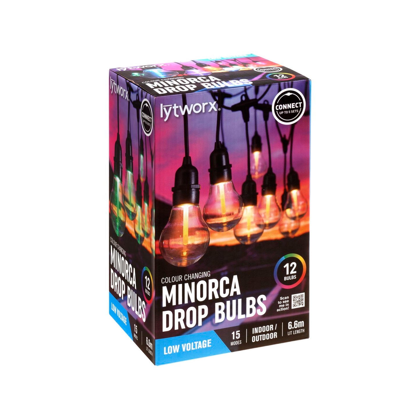 Lytworx Colour Change Connectable Minorca Party Lights - 12 Bulbs - 6.6m