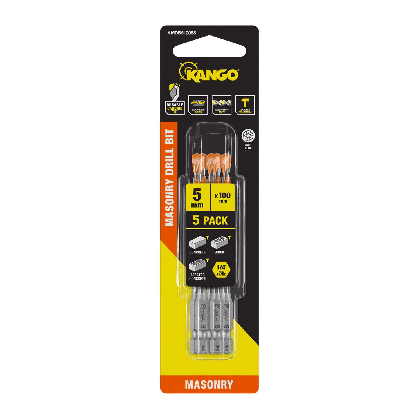 Kango Masonry Drill Bit - 5mm x 100mm - 5 Pack