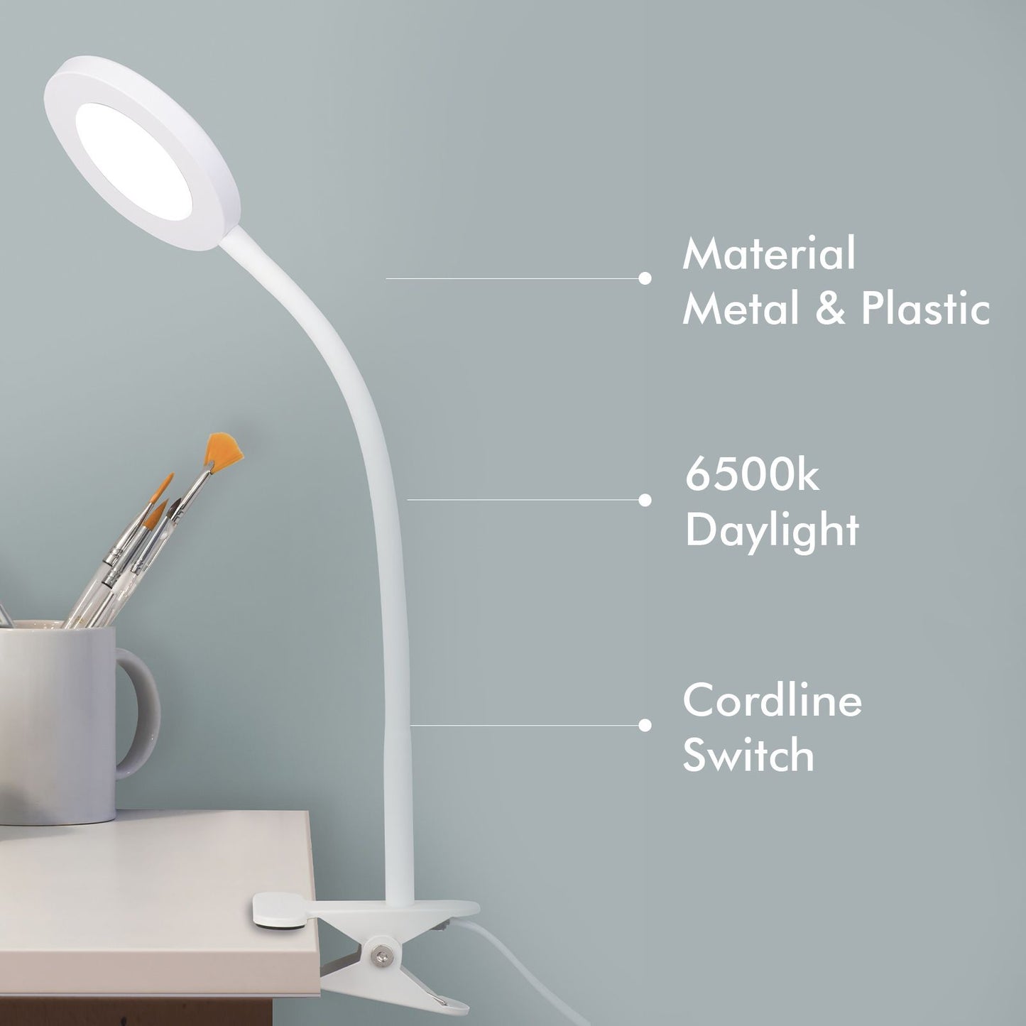 Verve Design White Dalton Clamp Lamp - 6W - 530 Lumens