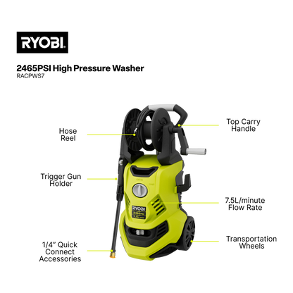 Ryobi High Pressure Washer - 2465 PSI - 7L/min
