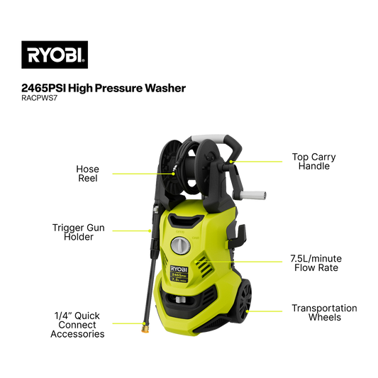Ryobi High Pressure Washer - 2465 PSI - 7L/min