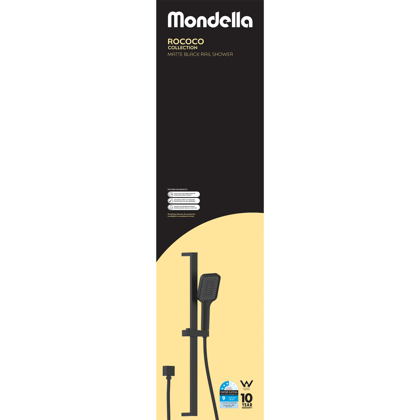Mondella Wels Multifunction Rail Shower - 1180mm - Black Matte - 9L/min