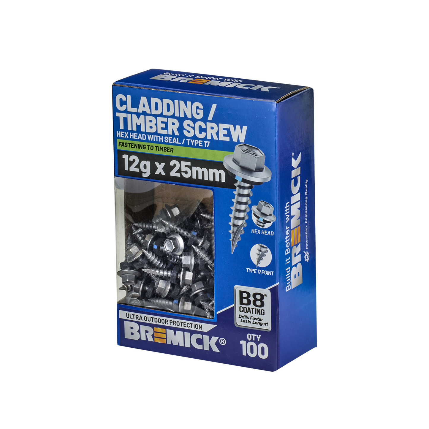 Bremick Hex Cladding Screw - 12g x 25mm - 100 Pack