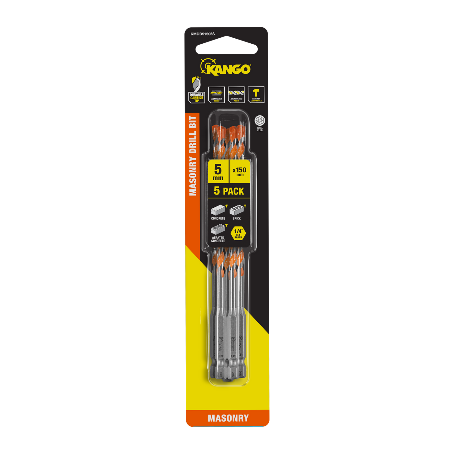 Kango Masonry Drill Bit - 5mm x 150mm - 5 Pack