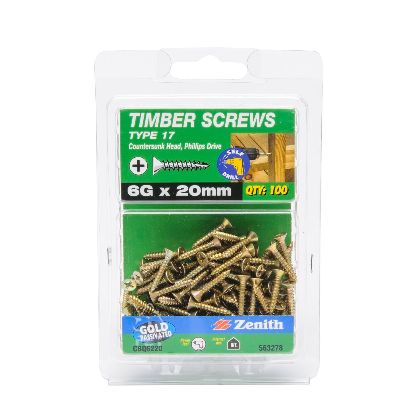 Zenith Type 17 Timber Screws - 6g x 20mm - Gold - 100 Pack