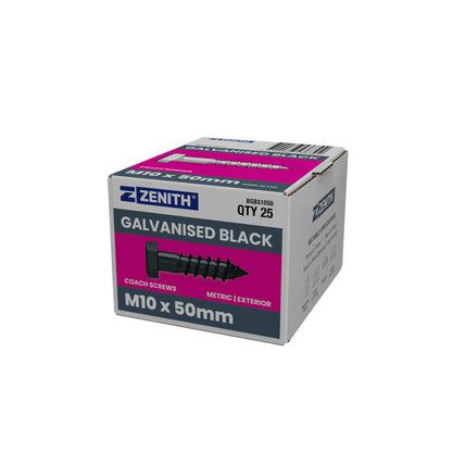 Zenith M10 x 50mm Hex Head Coach Screws - 25 Pack