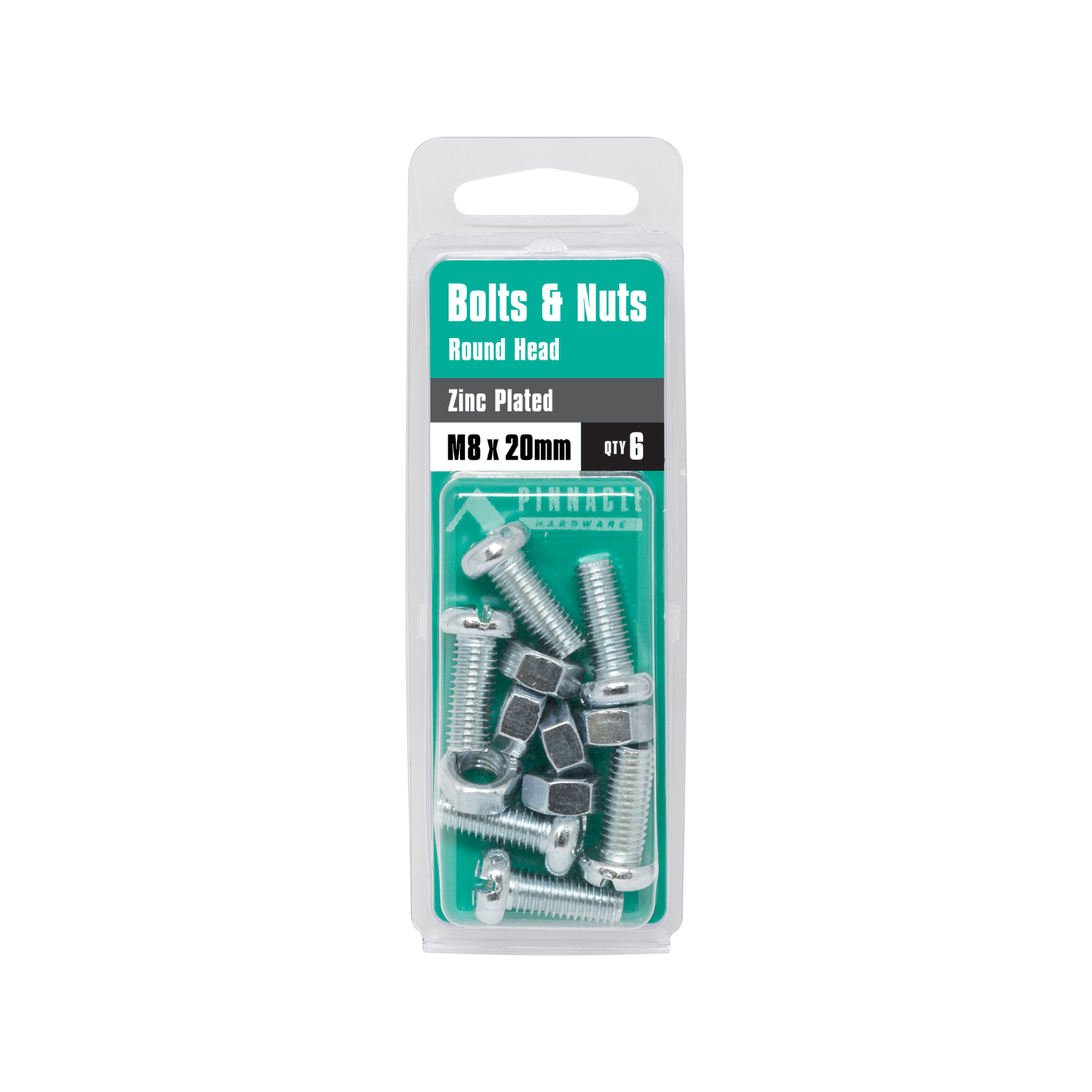 Pinnacle Round Head Bolts and Nuts - M8 x 20mm - 6 Pack