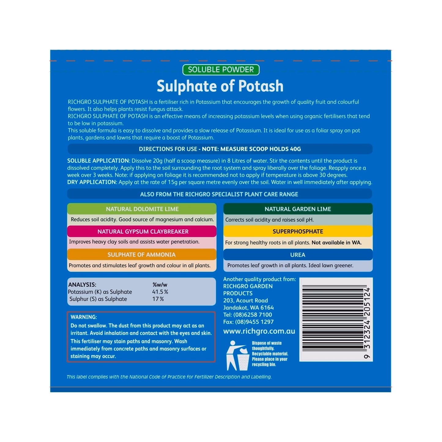 Richgro Soluble Powder Sulphate Of Potash 1kg