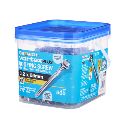 Bremick Vortex Plus Roofing Screw - 6.2 x 65mm - Hex B8 - 500 Pack